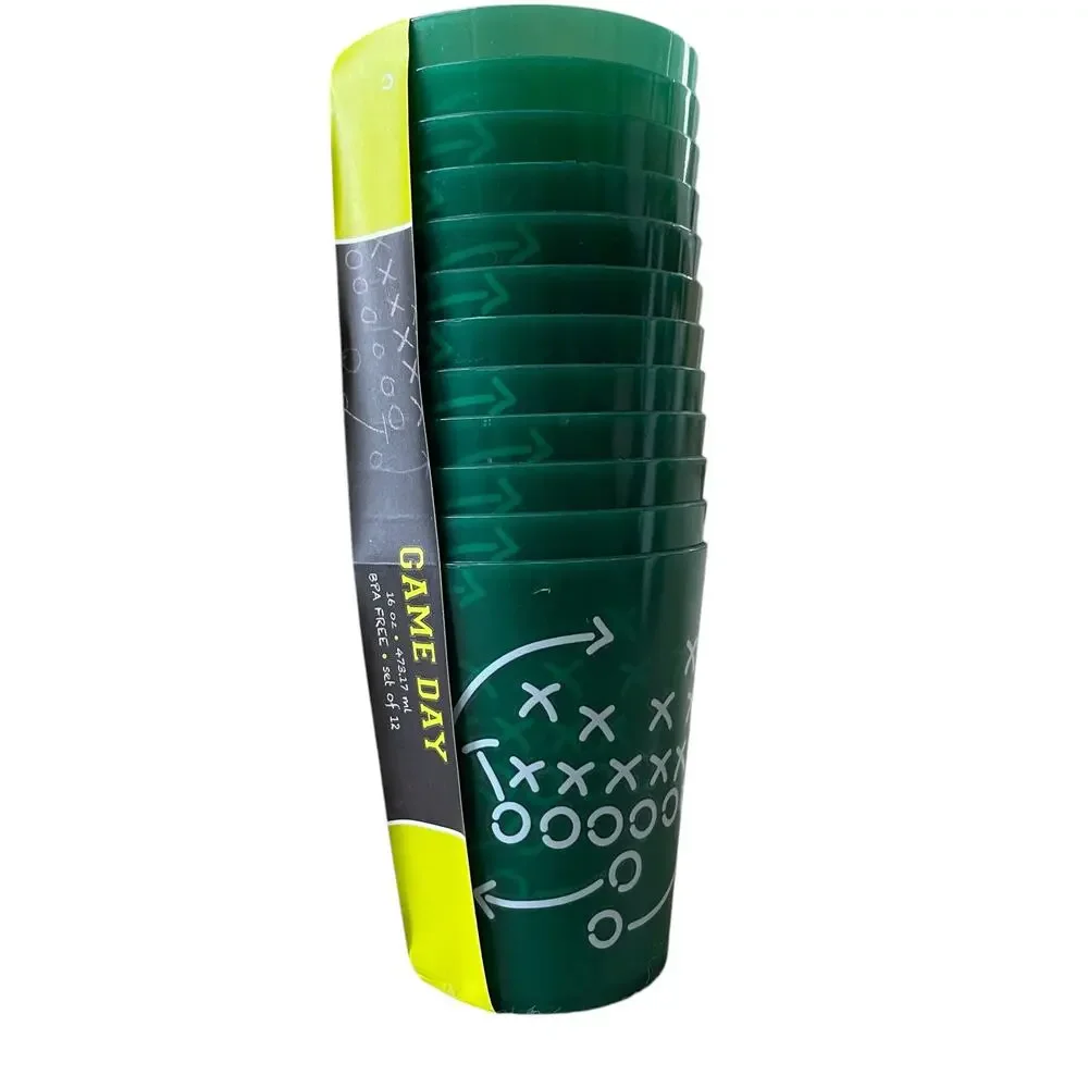12pk Football Play Game Day Reusable Plastic Drinking Cups 16oz BPA Free New